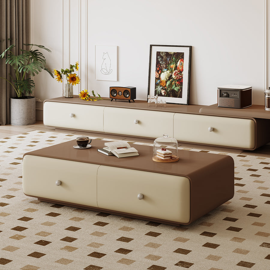 Chavarria Rectangle Coffee Table With Storage, Cream & Walnut in a modern UK home