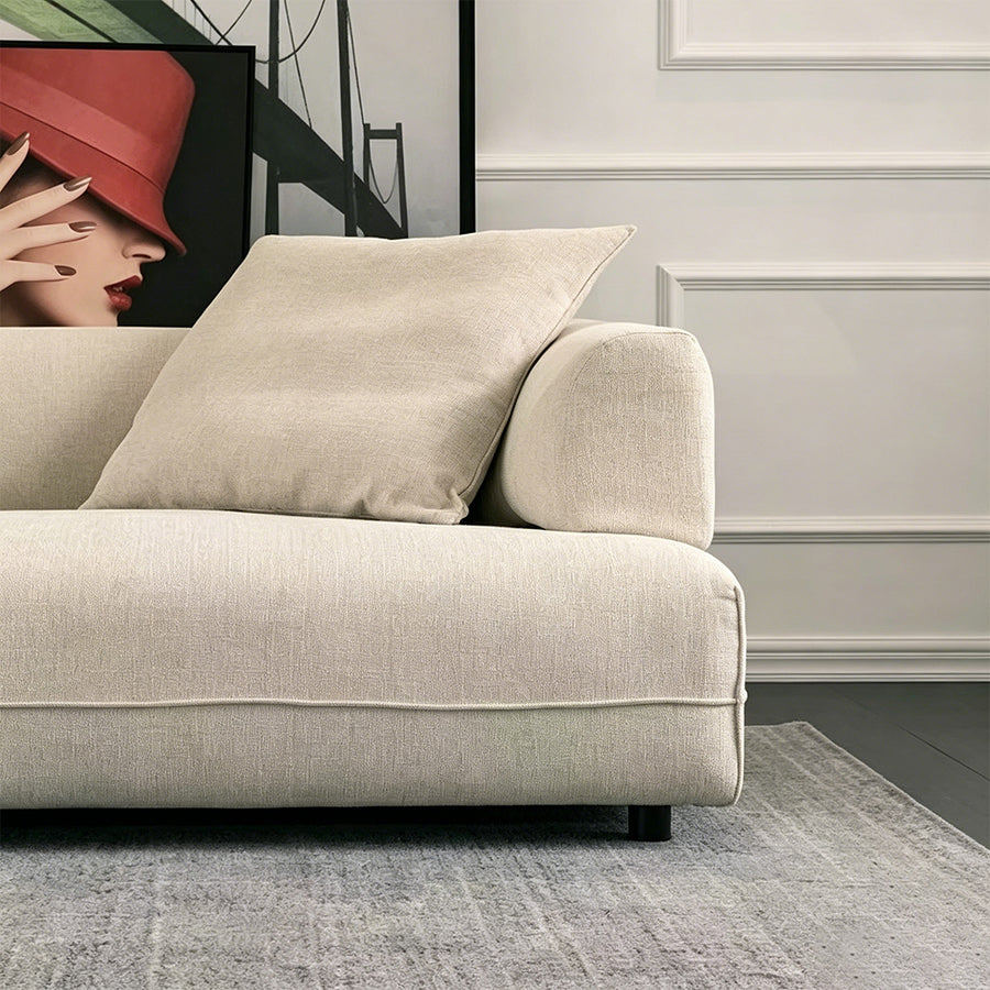 Hoshi Two Seater, Three Seater, Curved Sofa, Linen front view as a small two seater sofa
