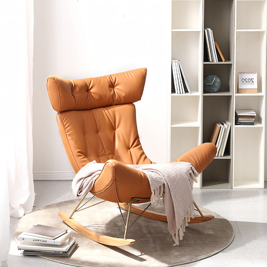 Anwar Rocking Chair With Footstool, Orange Leather - accent chair