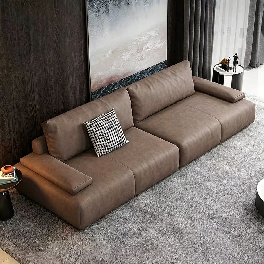 Theodore Tofu Single Seater, Two Seater, Three Seater, Four Seater Sofa, Off White lifestyle view with faux leather two seater sofa