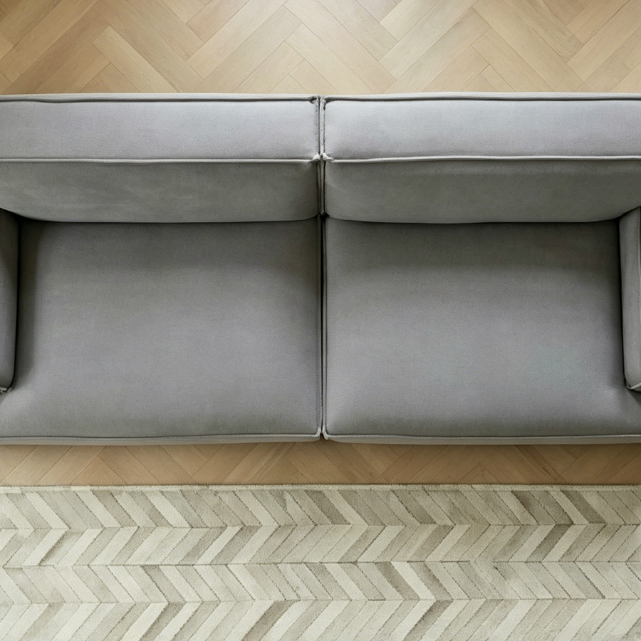 Fanny Two Seater, Three Seater, Four Seater Sofa, Suede front view as a modern two seater sofa