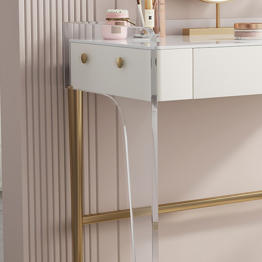 Elfriede Dressing Table storage detail and media unit finish