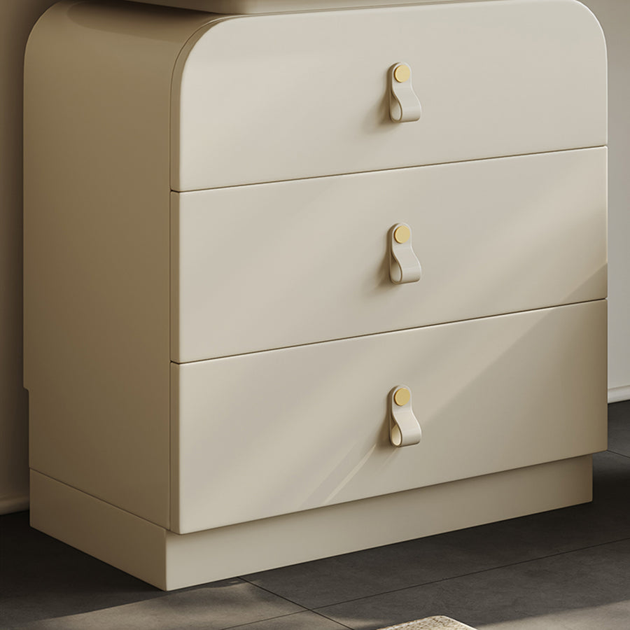 Stewart Dressing Table With Chest Of Drawers & Round Mirror, Solid Wood storage detail and media unit finish