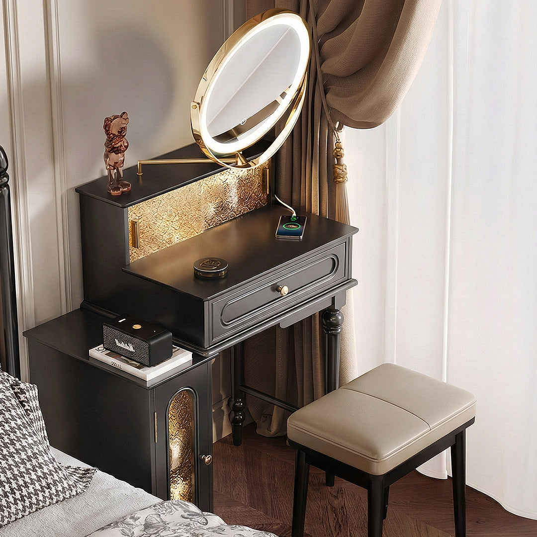 Luxurious Black Dressing Table with LED Mirror for Family Homes tall  kitchen cabinet