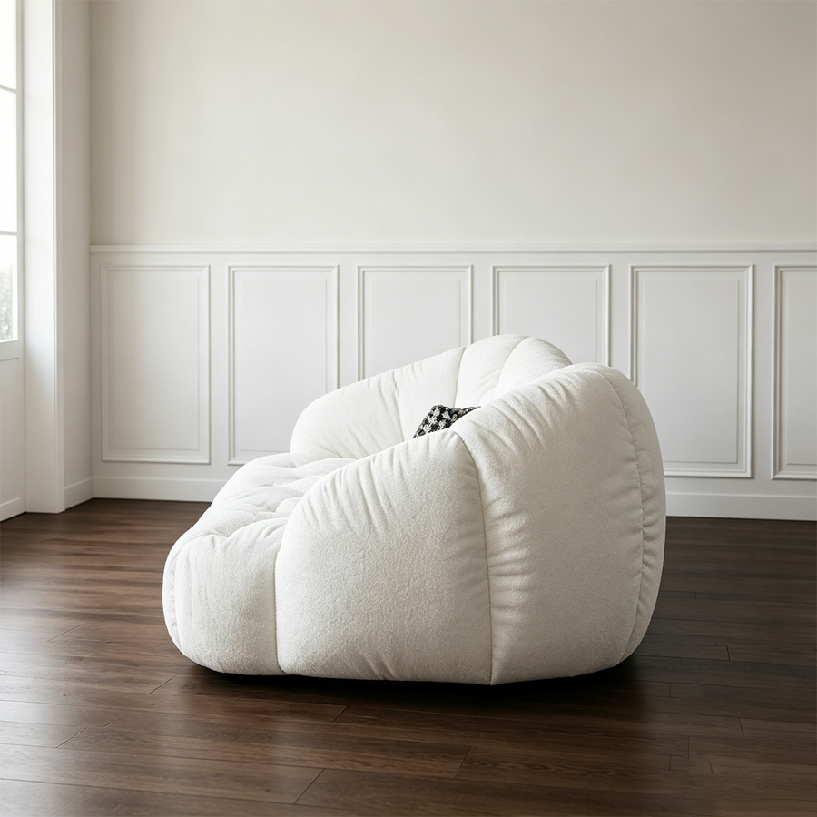 Owen Marshmallow Two Seater Sofa, OFF White, Real Leather front view as a modern two seater sofa
