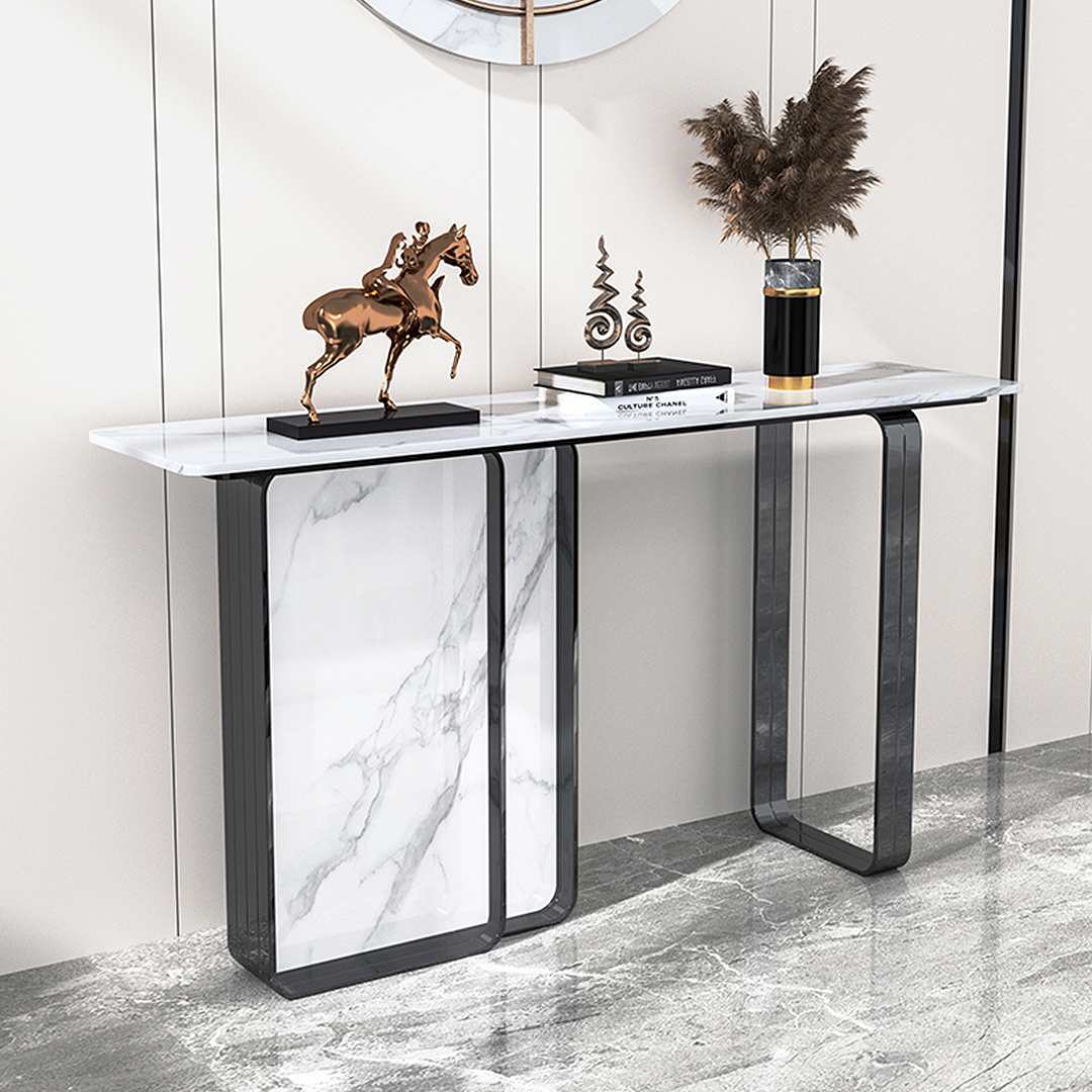 Luxurious Aeta Console Table With Stone Top And Gold Frame | Rit Concept