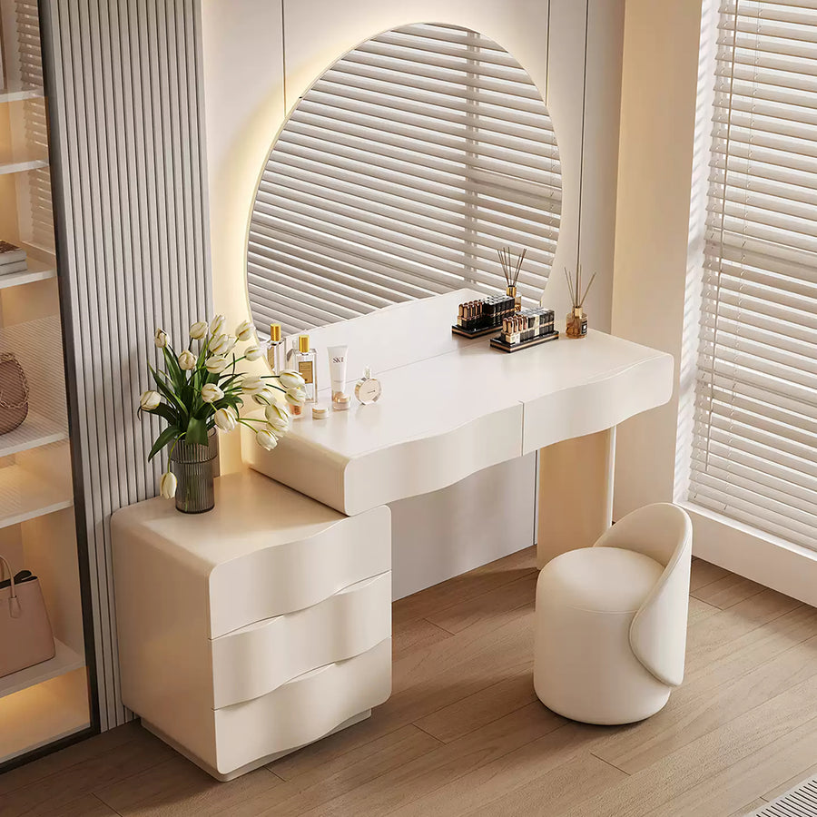 Turner Dressing Table With Large LED Mirror storage detail and media unit finish
