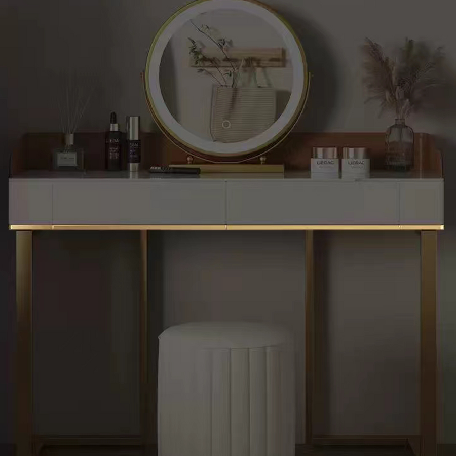 Denver Dressing Table, With Mirror storage detail and media unit finish
