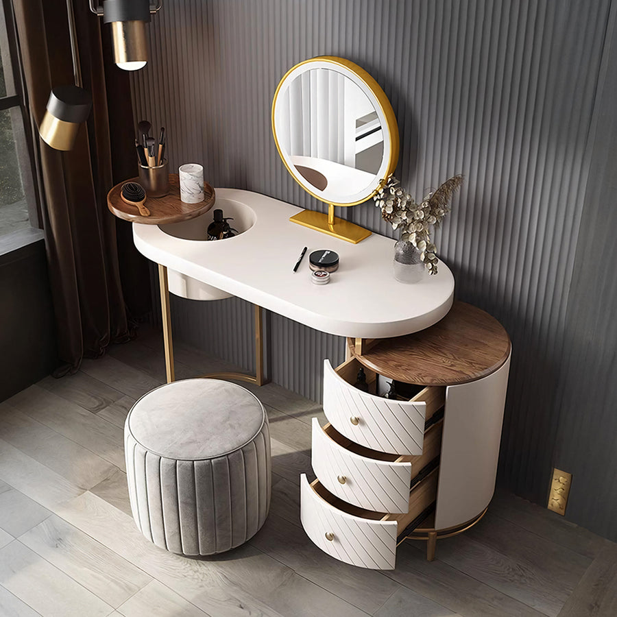 Tandy Dressing Table, Green/ White/ Black And Gold front view as a modern dressing table