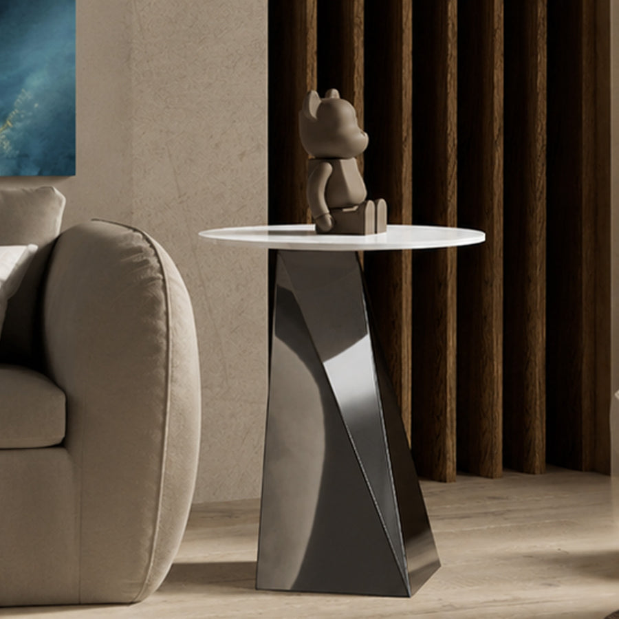 Dorothy Side Table, Sintered Stone & Stainless Steel Base