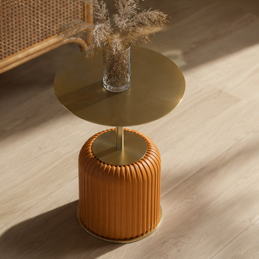 Ethel Side Table, Stainless Steel & Leather