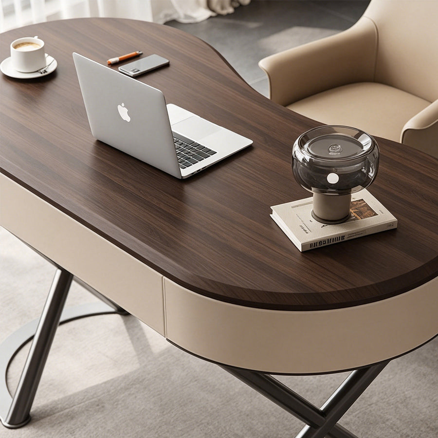 Saanvi Modern Office Desk For Home, Curved Office Desk