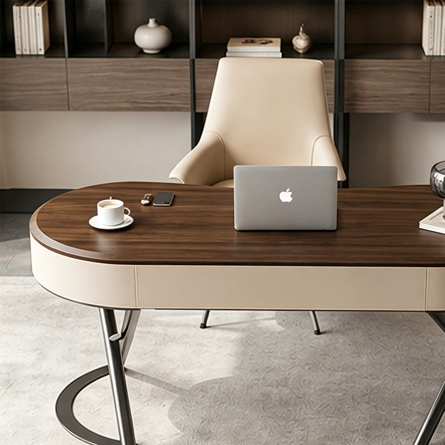 Saanvi Modern Office Desk For Home, Curved Office Desk