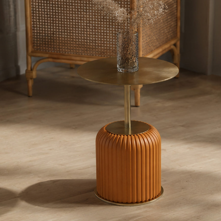 Ethel Side Table, Stainless Steel & Leather