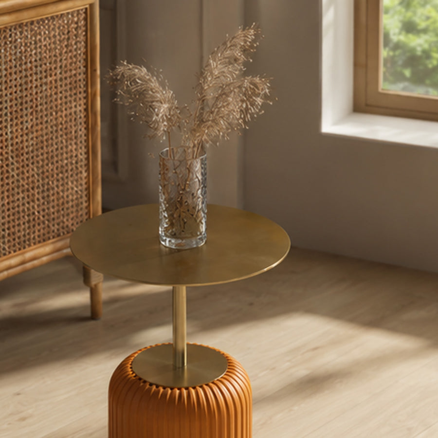 Ethel Side Table, Stainless Steel & Leather