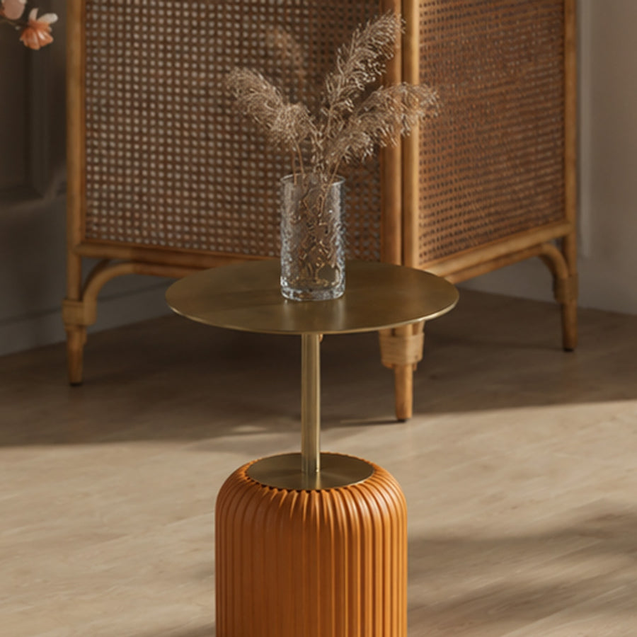 Ethel Side Table, Stainless Steel & Leather