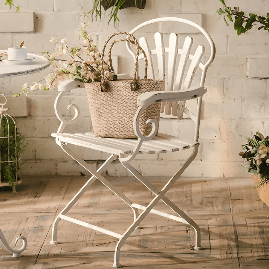 Antonia Outdoor Garden Dining Table Set, Iron detail view for modern outdoor chair