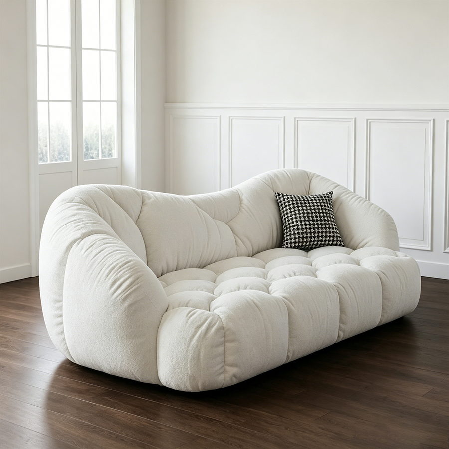 Owen Marshmallow Two Seater Sofa, OFF White, Real Leather upholstery and cushion detail