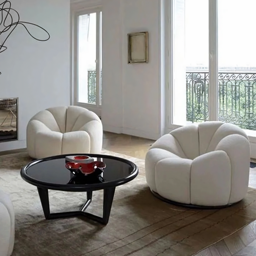 Grace Pumpkin Armchair, White Boucle detail view for accent chair