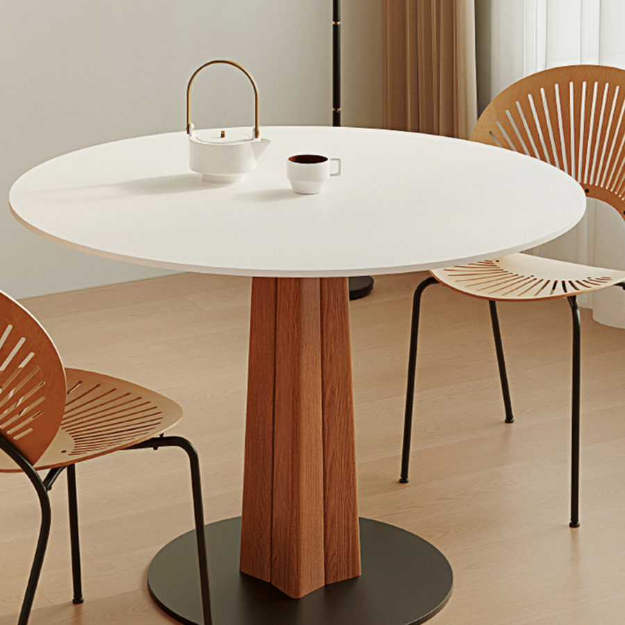 Percival White Round Dining Table detail showing table finish and proportions
