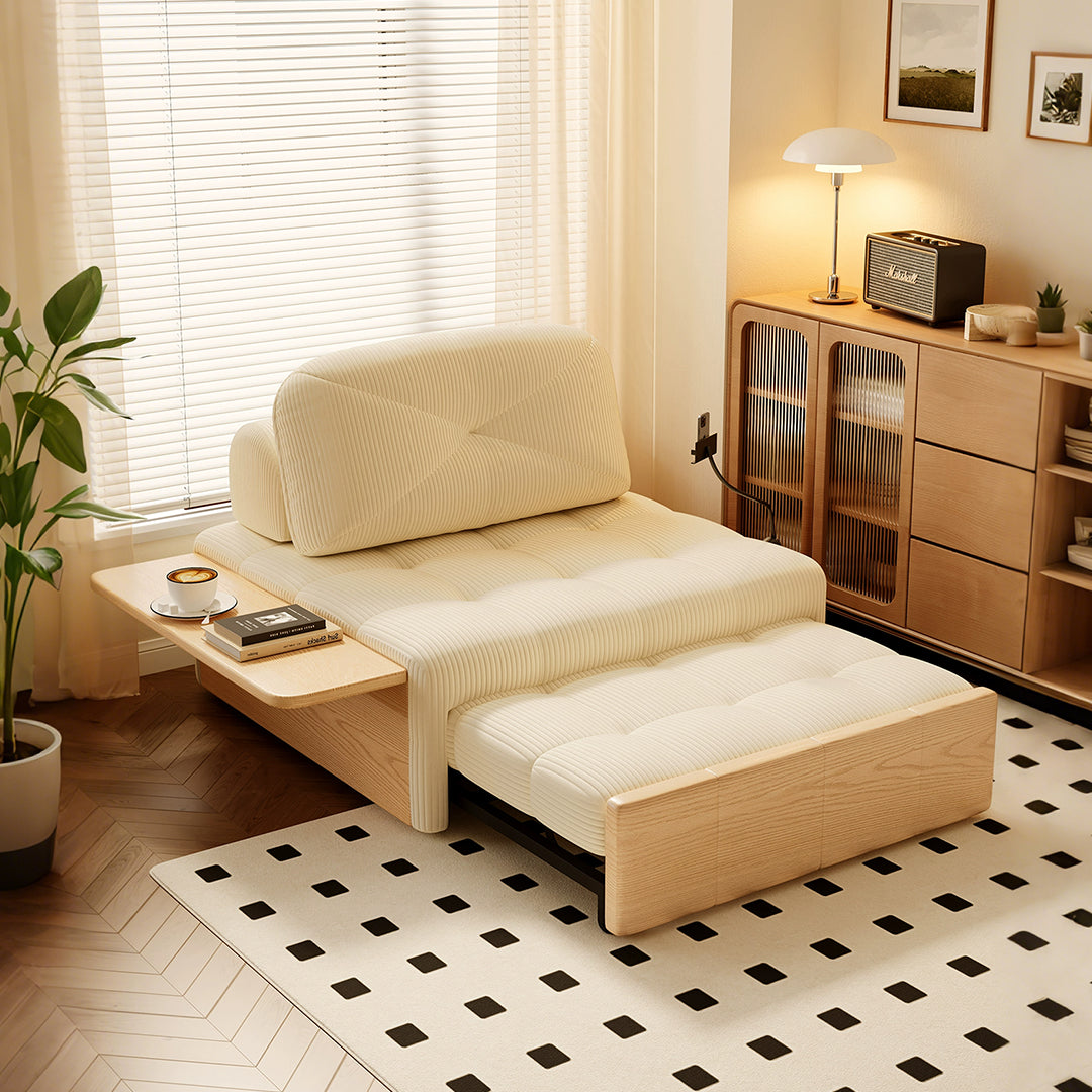 Makhmud Single Seater Sofa Bed With Foldable Side Table & Phone Holder, Corduroy