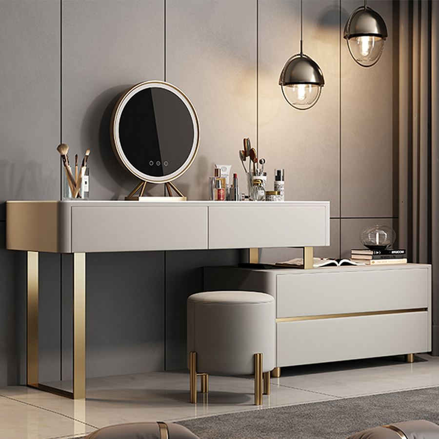 Hastings Corner Dressing Table With Sideboard & Mirror room setting for TV storage