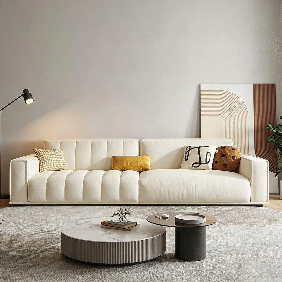 Marlowe Two Seater, Three Seater, Four Seater Sofa, Velvet lifestyle view with curved two seater sofa