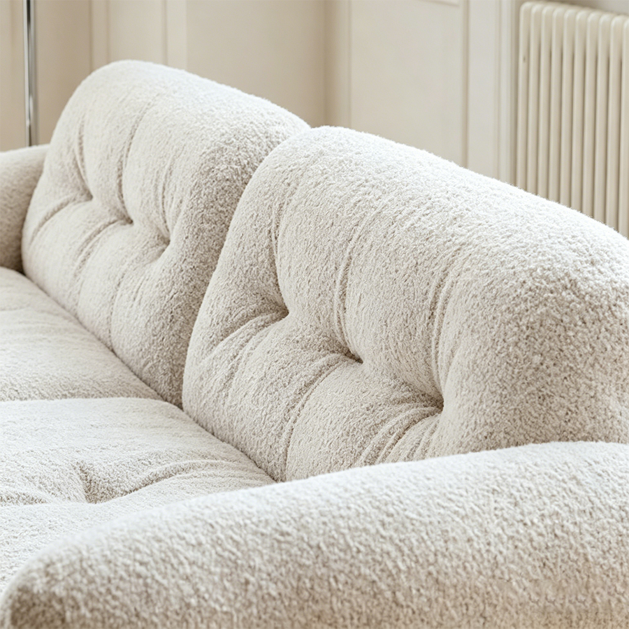 Hilda Two Seater,Three Seater Sofa, Boucle, Off White side view and sofa proportion