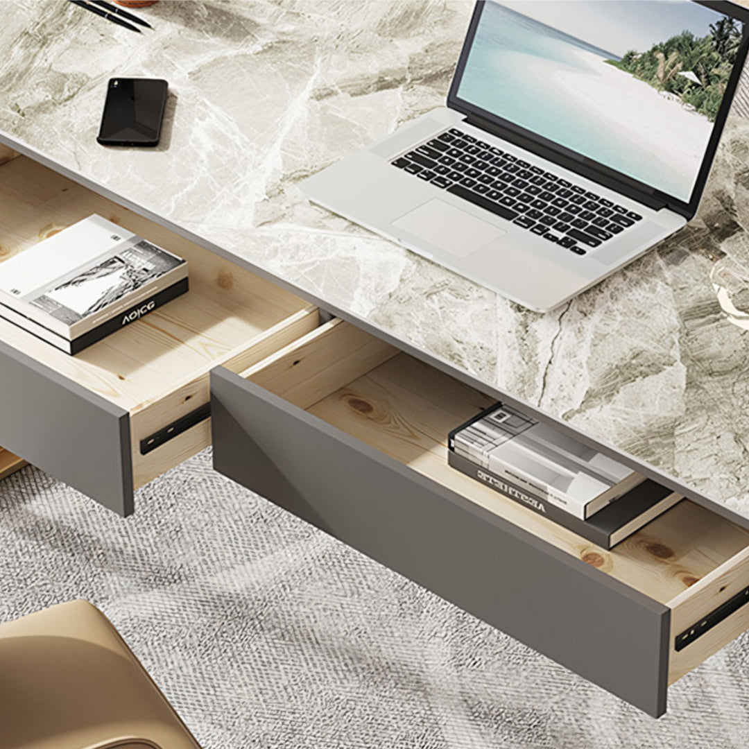 Leila Home Office Desk With Drawers, Grey & Gold-Rit Concept-Rit Concept