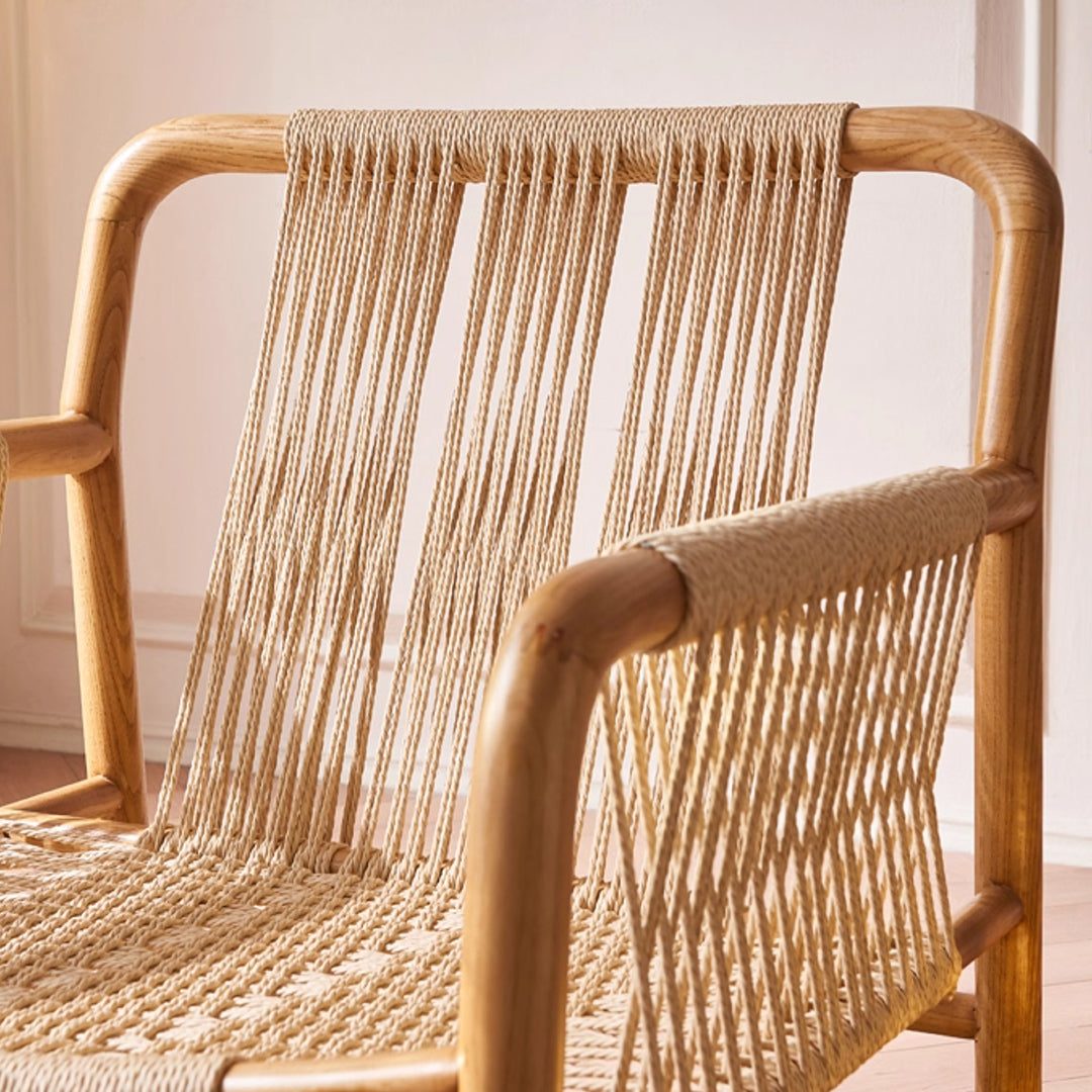Zubkov Lounge Chair, Rattan & Solid Wood, Oak