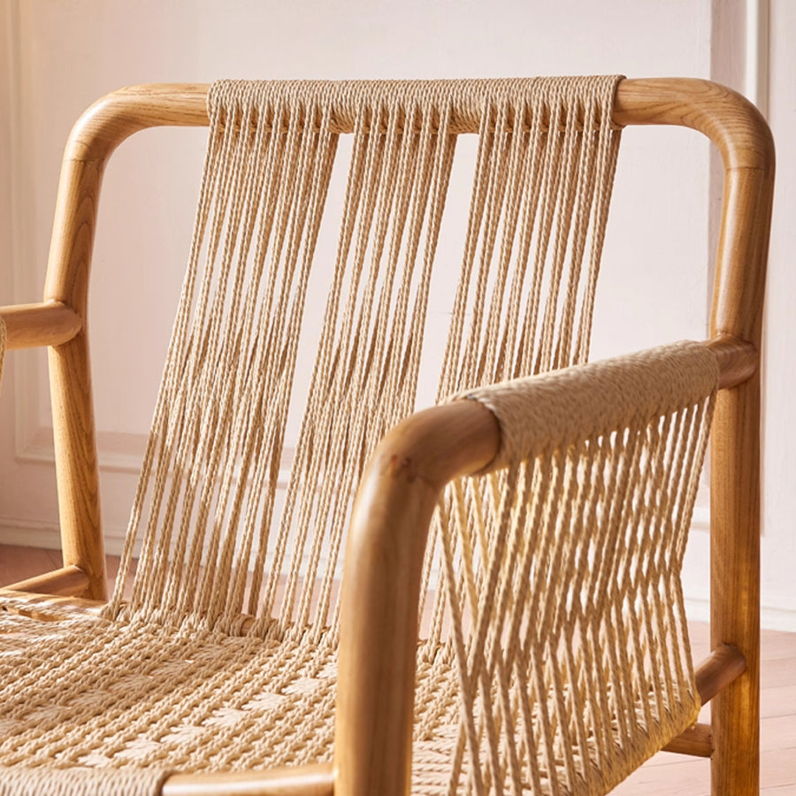 Zubkov Lounge Chair, Rattan & Solid Wood, Oak - accent chair
