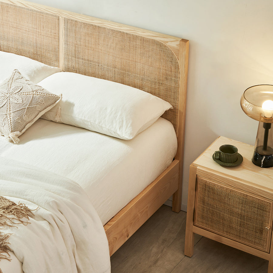 Mason King Size Bed, Superking Size Bed, Rattan & Solid Wood, Oak - frame with storage