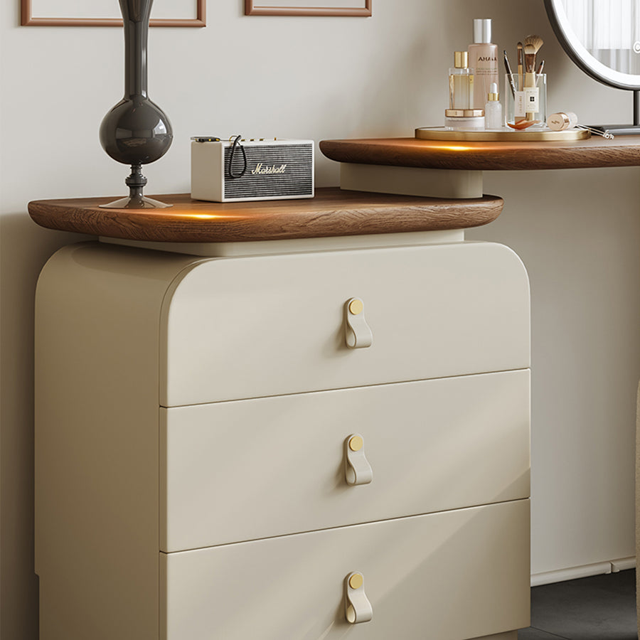 Stewart Dressing Table With Chest Of Drawers & Round Mirror, Solid Wood front view as a modern dressing table