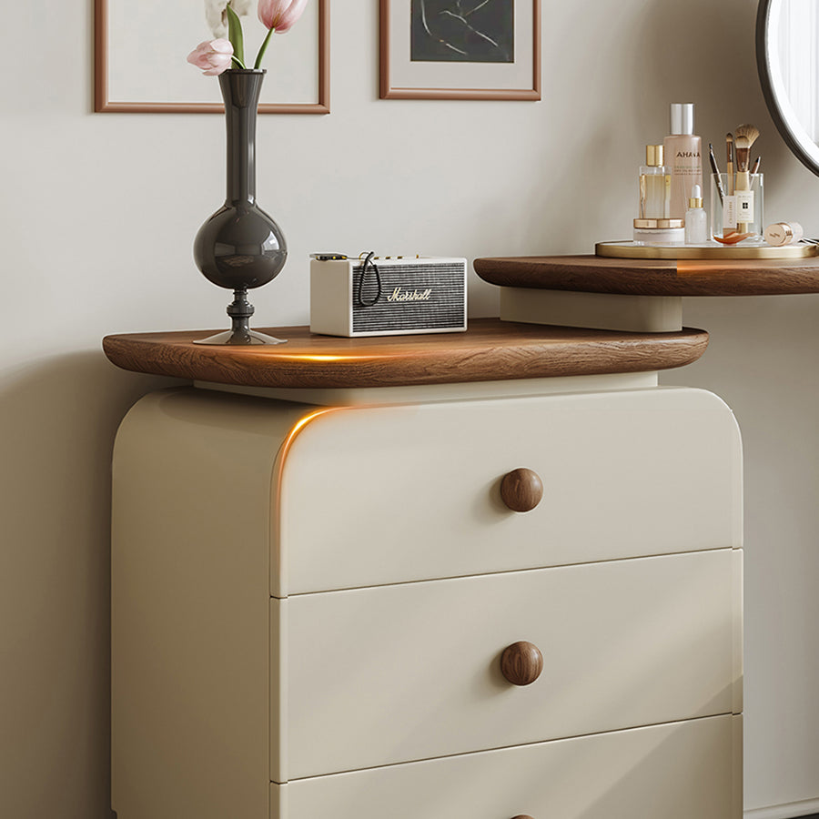 Jackson Dressing Table With Chest Of Drawers & Round Mirror, Solid Wood room setting for TV storage