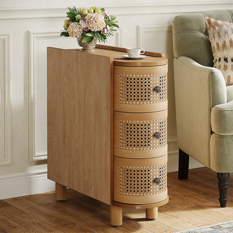 Josephine Rattan Side Table detail view for storage furniture for living room