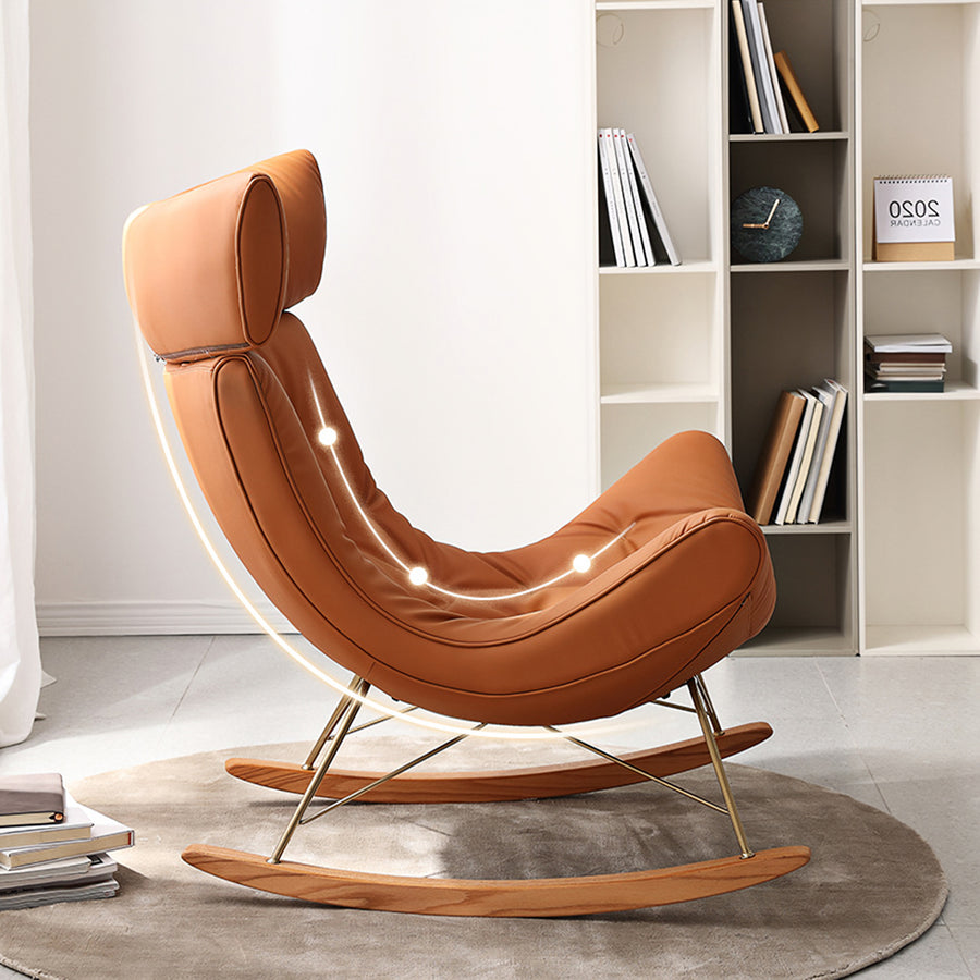 Anwar Rocking Chair With Footstool, Orange Leather styled for armchair for living room