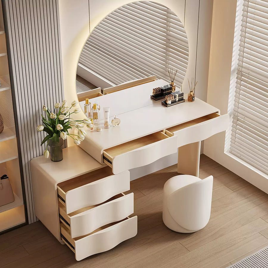 Turner Dressing Table With Large LED Mirror room setting for TV storage