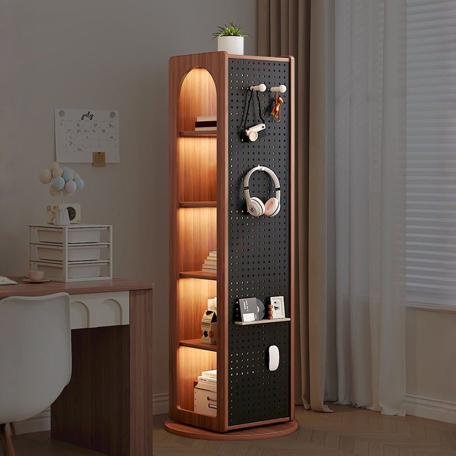 Correa Rotating Bookshelf, Freestanding Shelving Unit With Full Length Mirror - tan bookcase