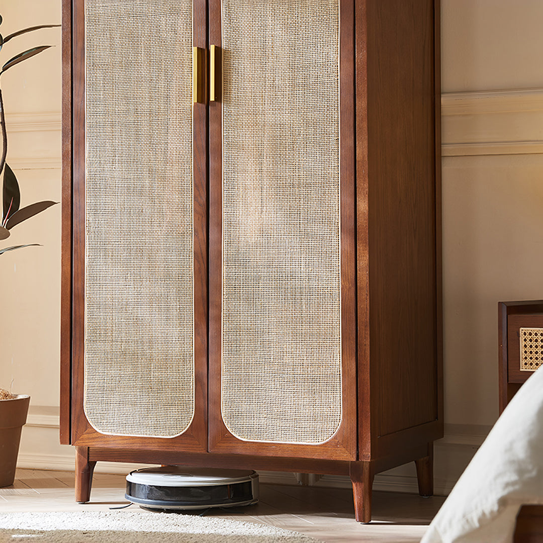 Evelyn Two Door Wardrobe, Solid Wood & Rattan