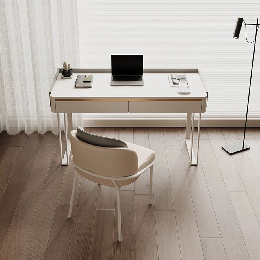 Tusa Office Desk, White, Sintered Stone