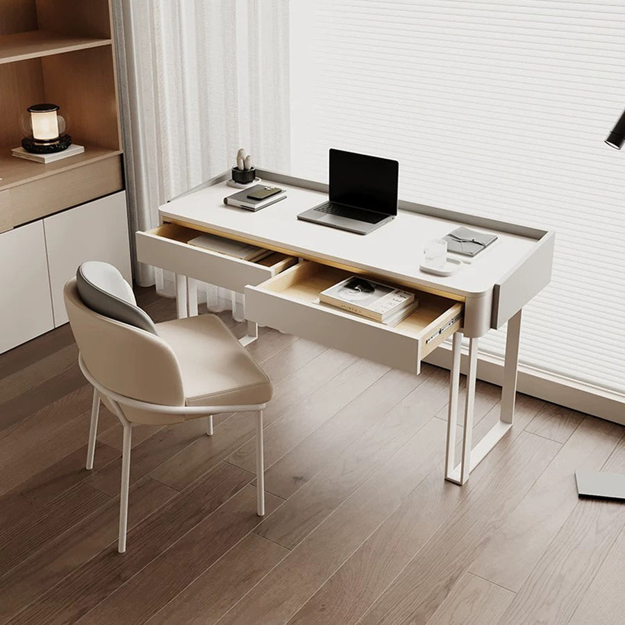 Tusa Office Desk, White, Sintered Stone