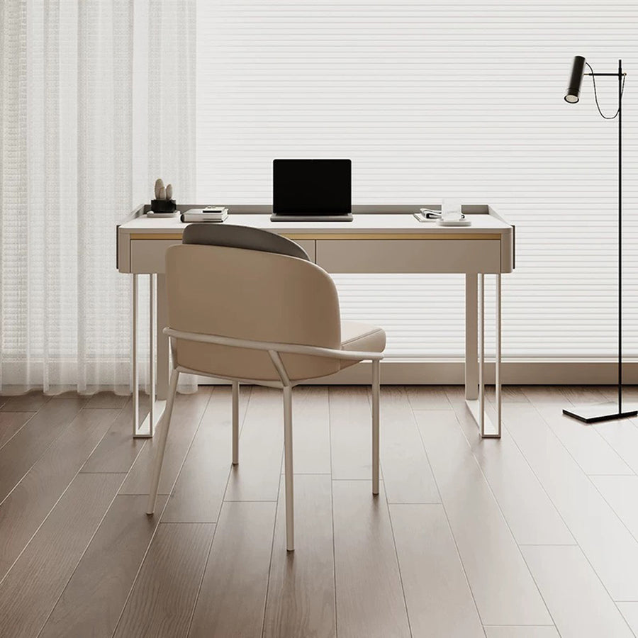 Tusa Office Desk, White, Sintered Stone