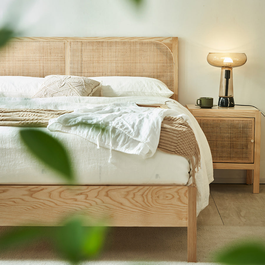 Mason King Size Bed, Superking Size Bed, Rattan & Solid Wood, Oak styled for bedroom storage bed