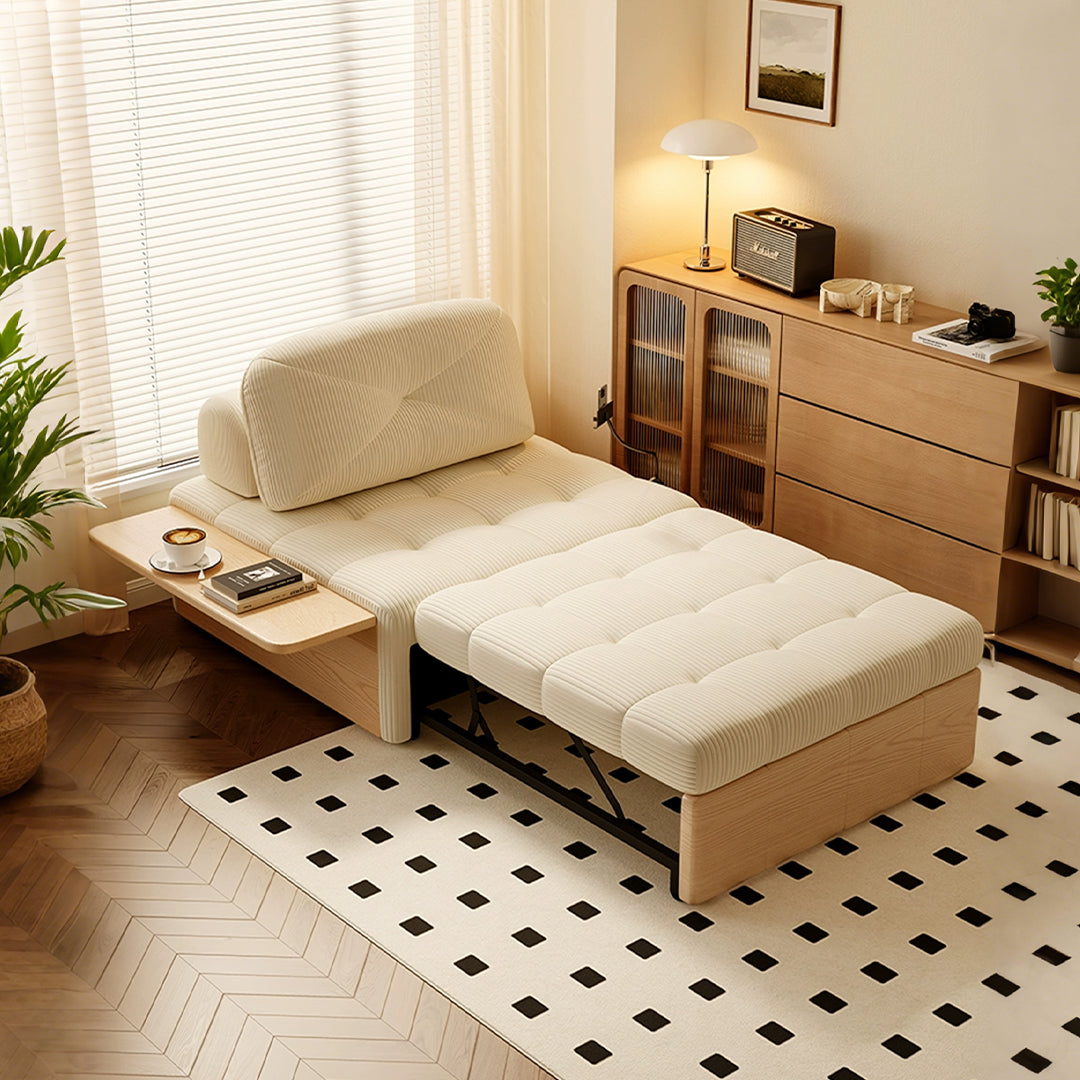 Makhmud Single Seater Sofa Bed With Foldable Side Table & Phone Holder, Corduroy