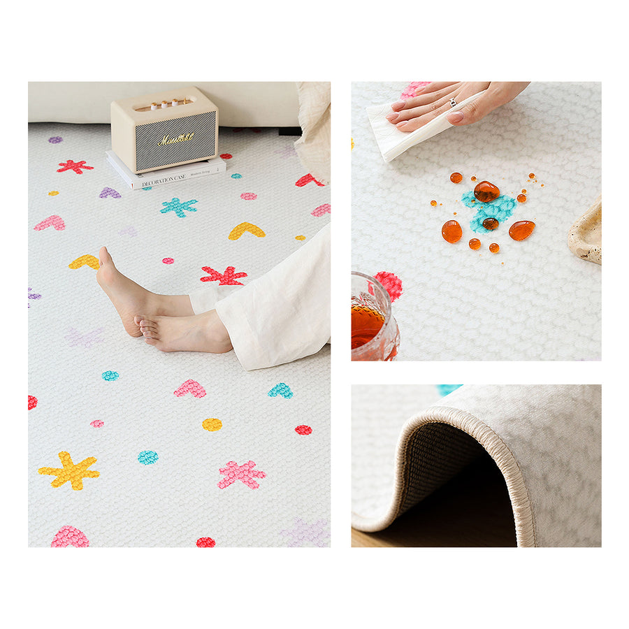 Lacey Grid Patchwork Rug styled for patterned area rug