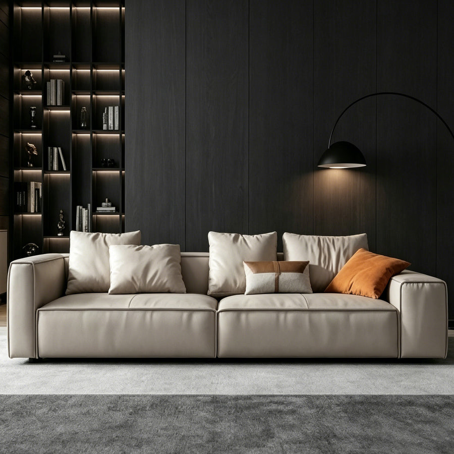 Zora Two Seater Sofa, Real Leather, Beige lifestyle view with cream leather two seater sofa