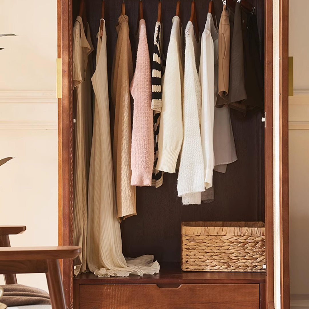 Evelyn Two Door Wardrobe, Solid Wood & Rattan
