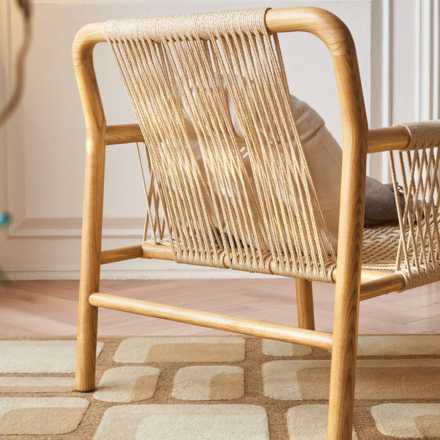 Zubkov Lounge Chair, Rattan & Solid Wood, Oak styled for armchair for living room
