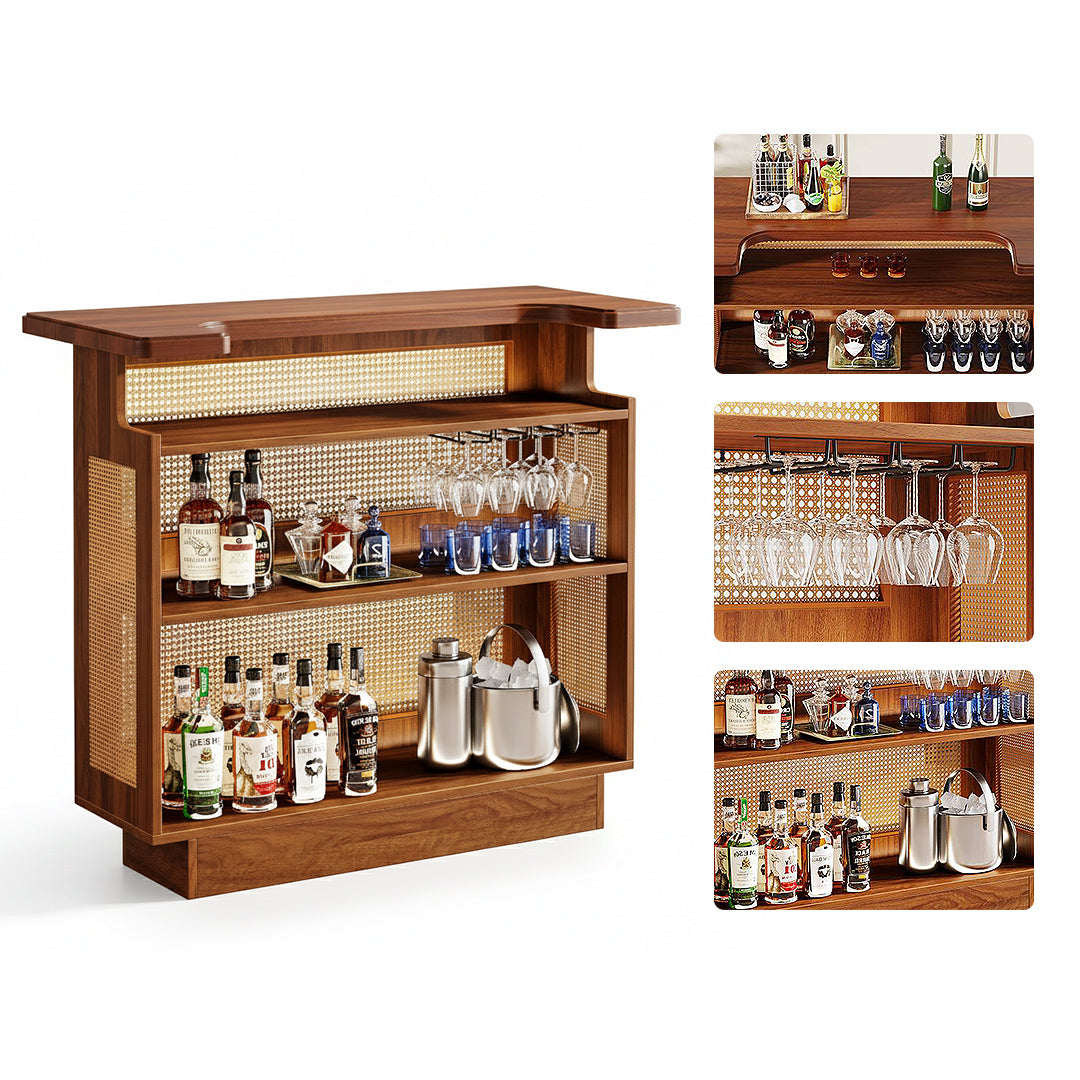 Rit Racks Gatsby Rustic Rattan Home Bar, Wine Bar Cabinet With Stemware Racks ...