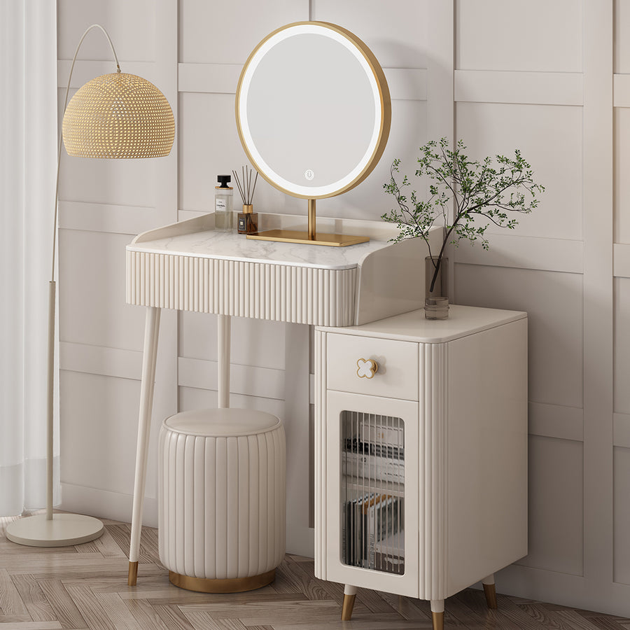Asante Small Dressing Table With Side Cabinet & LED Mirror room setting for TV storage
